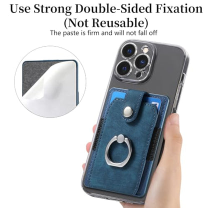 Cell Phone Card Holder with Ring Grip,Adhesive Phone Card Wallet,Blue - color: Blue