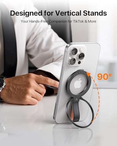 andobil 2026 Premium Leather Magnetic Phone Grip Holder for MagSafe, Stable - color: dark black