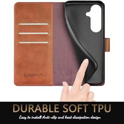 SUANPOT Compatible with Samsung Galaxy S26 Plus Wallet case with RFID Blocking Credit Card Holder,Flip Book PU Leather Protective Cover Women Men for Samsung S26 Plus Phone case Light Brown - color: Light Brown, size: Samsung Galaxy S26 Plus