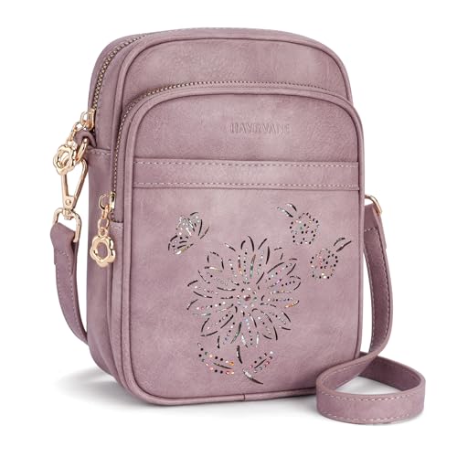 Small Crossbody Bags for Women, RFID Phone Purse with Card Slots, Triple Compartments Lightweight Shoulder Bag - color: 5-purple