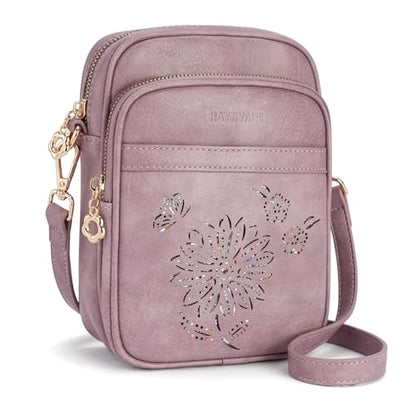 Small Crossbody Bags for Women, RFID Phone Purse with Card Slots, Triple Compartments Lightweight Shoulder Bag - color: 5-purple