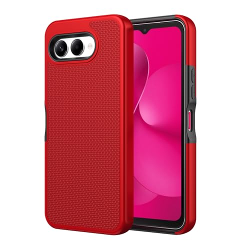 for T-Mobile REVVL 8 Phone Case with Tempered Glass Screen Protector,Dual Layer Heavy Duty Shockproof Protection Cover (Red) - color: Red