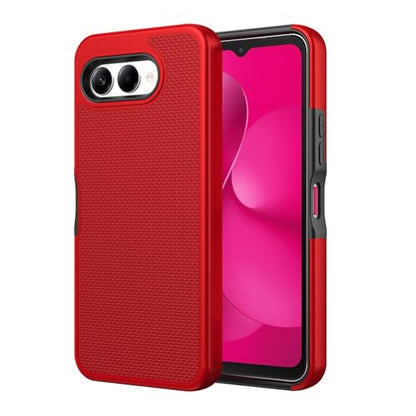 for T-Mobile REVVL 8 Phone Case with Tempered Glass Screen Protector,Dual Layer Heavy Duty Shockproof Protection Cover (Red) - color: Red