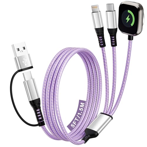 Travel Essentials 3 in 2 Multi Charging Cable for Apple Watch Charger, 5FT - color: Purple, size: 1Pack5FT