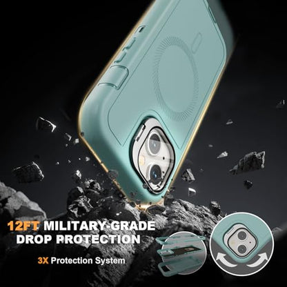 Follaroma for iPhone 13 Case with Stand & Built-in Camera Cover, MagSafe Compatible, Heavy-Duty Shockproof Protection, Magnetic & Rugged Phone Cover for iPhone 13 6.1'', Mint - color: Mint