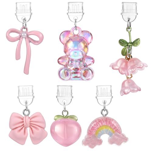 6 Pcs Dust Plug Charm Type C Pink Bow Flower Bear Design Charging Port Charm Phone Anti Dust Plug Charm USB C Port Protector Decorating Accessories for Type-C Devices Book Gift Women Men
