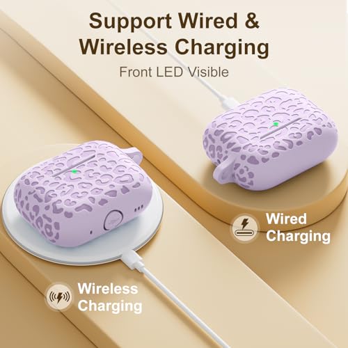 Fashion Engraving Leopard Case Compatible with Airpods Pro Case Cover 2022, Soft Silicone for Airpods Pro Case, Front LED Visible, Lavender - color: Lavender, size: Airpods Pro 2/1 Case