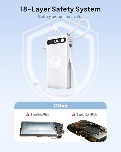 22.5W Fast Charging Portable Charger, 10000mAh Power Bank for Apple Watch - color: White