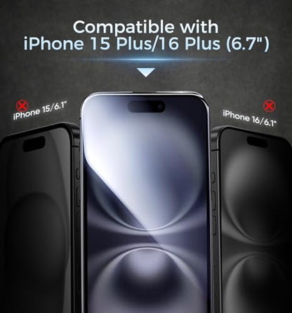MAGIC JOHN 3rd Gen Upgraded for iPhone 15Plus/16Plus Privacy Screen Protector 6.7 Inch,25°Anti-Spy Screen,Shockproof Tempered Glass,Auto Dust-Removal,Bubble Free,Easy Installation,2 Pack - size: iPhone 16 Plus/15 Plus-6.7''