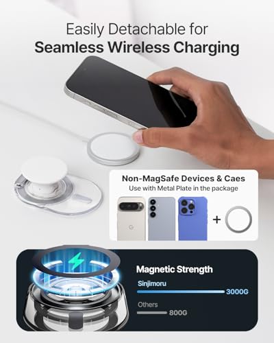 Sinjimoru Phone Grip Stand for MagSafe, Magnetic Kickstand, Clear White - color: Clear White