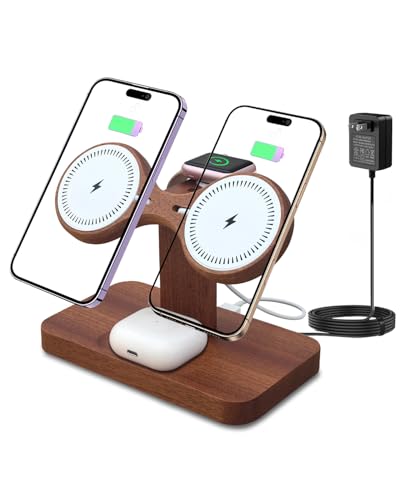 Wood Dual Phone Charging Station Compatible with Magsafe Charger - color: Without Apple Watch Charger