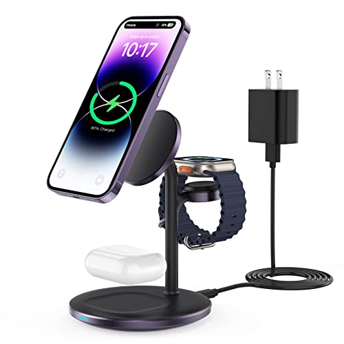 3 in 1 Magnetic Wireless Charging Station for Apple Devices,15W for Magsafe - color: Dark Purple