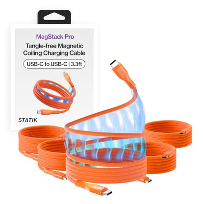 Statik MagStack Pro USB C to USB C Coiling Magnetic Charging Cable,100W - color: Orange, size: 3ft (5 Pack), style: USB-C to USB-C