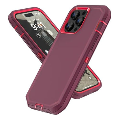 For iPhone 13 Pro Max Case with Full Body Protection, iPhone 12 Pro Max Case Heavy Duty Shockproof 3 in 1 Silicone Rubber with Hard PC Rugged Durable Phone Cover for 13ProMax 6.7 Inch. (Burgundy) - color: Burgundy/Peach