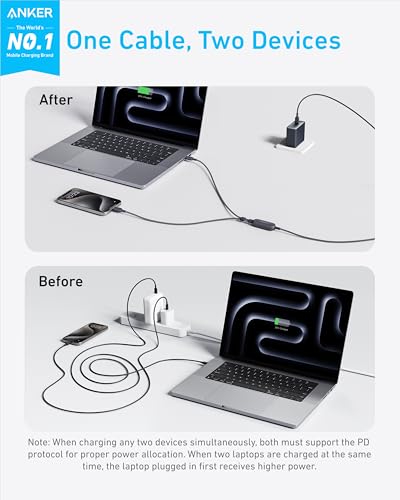 Anker 2-in-1 USB C to USB C Cable, 140W Max (1-Pack, 6 ft, Black) - color: Black, size: 6FT