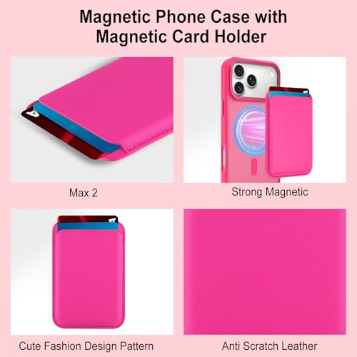 Magnetic Designed for iPhone 17 Pro Max Case 6.9" 2025, Hot Pink | [Compatible with Magsafe] [with Wallet & Card Holder] [Military Drop Protection] Slim Translucent Matte Phone Case - color: Hot Pink, size: iPhone 17 Pro Max