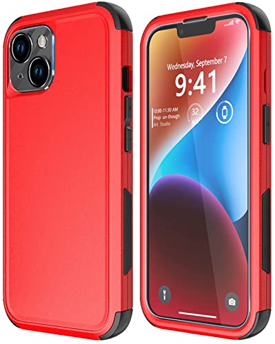Diverbox for iPhone 14 Case [Shockproof] [Dropproof] [Tempered Glass Screen + Camera Lens Protector],Heavy Duty Protection Phone Case Cover for Apple iPhone 14 (Red-3in1) - color: RED-3in1