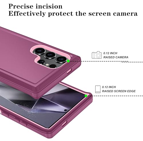 ONOLA Compatible with Samsung Galaxy S24 Ultra Case with HD Screen Protector, Heavy Duty Shockproof & Dropproof 3-Layer Cover Phone Case,WineRedPink - color: WineRedPink, size: Galaxy S24 Ultra 6.8"