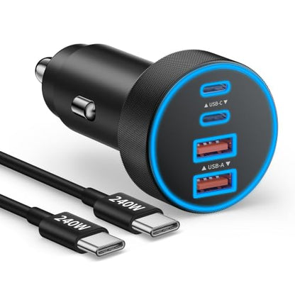 iPhone Duo/18 Pro Max/18 Pro Car Charger, 90W 4-Port Fast USB C Car Charger