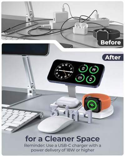 Wireless Charger for iPhone, 3-in-1 Magnetic Charging Station, Foldable - color: Apple White