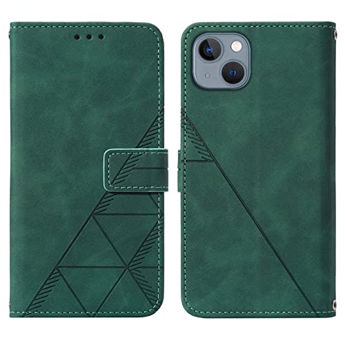 Wallet Case with Wrist Strap for iPhone 13/14 (Green) | Card Holder Slots, PU Leather, TPU Interior Protective, Stand, Folio Flip Cases Cover, 13/14 Phone 6.1 inch - color: Green