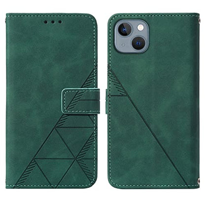 Wallet Case with Wrist Strap for iPhone 13/14 (Green) | Card Holder Slots, PU Leather, TPU Interior Protective, Stand, Folio Flip Cases Cover, 13/14 Phone 6.1 inch - color: Green