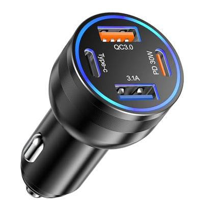 65W USB C Car Charger,Car Phone Charger Adapter PD30W & QC3.0 Fast Charging - color: Black, size: 1 Pack