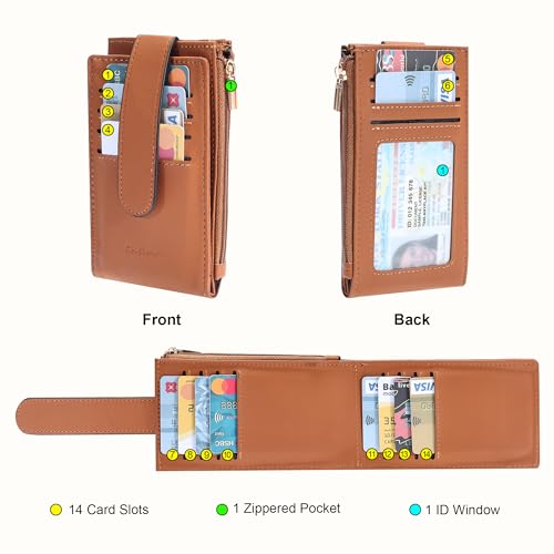 Chelmon Women's RFID Slim Card Holder Wallet | Thin Bifold Multi Card Case with Zipper Coin Pocket Purse for Women(Tan) - color: Tan