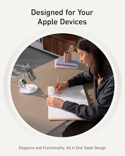 Anker MagSafe Charger Stand Compatible, iPhone 17 MagGo 3 in 1 Wireless Charging Station,Qi2 Certified 15W Wireless Charger, Desk Accessory, for iPhone 15/14/13/12 Series Apple Watch, AirPods - color: White