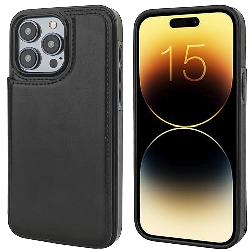 ONETOP for iPhone 15 Pro Max Wallet Case with Credit Card Holder,Black | Kickstand,ID/Cash Holder,Case Wallet with Card Slots,Double Magnetic Clasp,Durable PU Leather Shockproof Cover for Women Men - color: Black