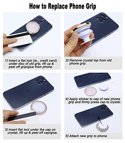 Grips by CRYSTALFY Crystal Phone Grip Holder & Expanding Kickstand-Natural Gemstone Swappable Top Accessory Compatible with iPhone, iPad, Kindle & Mobile Devices (White Replacement Grip, Adhesive) - color: White Replacement Grip, style: Adhesive