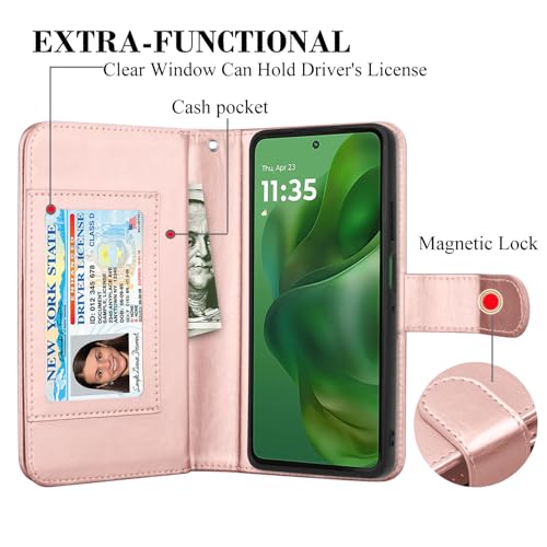 for Motorola Moto G Power 5G 2025 Case, for Moto G Power 2025 Wallet Case, PU Leather Credit Card Holder [9 Card Slots] Folio Flip Detachable Magnetic Cover Kickstand & Lanyard,Rose Gold - color: Rose Gold