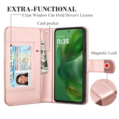 for Motorola Moto G Power 5G 2025 Case, for Moto G Power 2025 Wallet Case, PU Leather Credit Card Holder [9 Card Slots] Folio Flip Detachable Magnetic Cover Kickstand & Lanyard,Rose Gold - color: Rose Gold