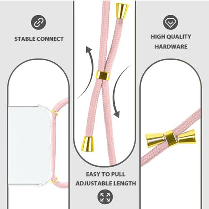 Crossbody Case for iPhone 15 for Women Girls Clear Soft TPU Anti-Yellowing Anti-Scratch Shockproof Protective Phone Cover Case with Adjustable Lanyard Neck Strap for iPhone 15 - Rose Gold - size: for iPhone 15