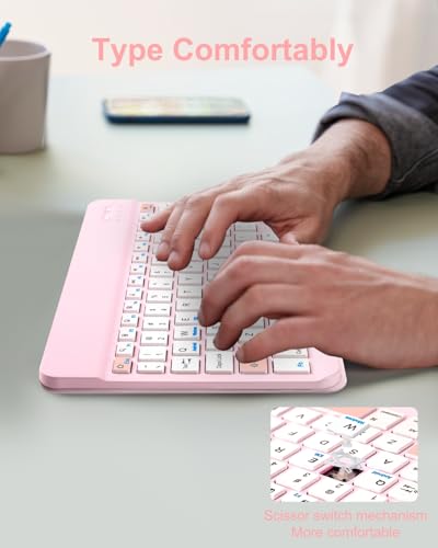 EAMPANG Universal Bluetooth Keyboard and Case for Tablet/Phone/Laptop | Wireless Portable Slim Keypad and Mice Rechargeable with Adjustable Bracket for iPad A16/Mini/Air/iPhone/Galaxy Z Fold Pink - color: Pink