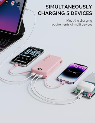 Nusyddy Portable Charger 20000mAh Fast Charging w/Built-in Wall Plug Pink - color: Magenta