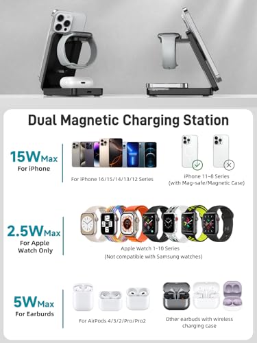 Wireless Charger for Apple, 3 in 1 Foldable Charging Station
