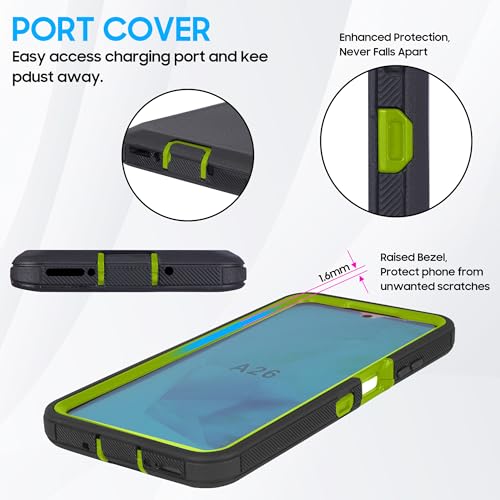 Compatible for Samsung Galaxy A26 5G, Built in Screen Protector, Belt Clip Holster Heavy Duty Defender Case Dustproof Shockproof Protection (Camo Yellow) - color: Camo Yellow