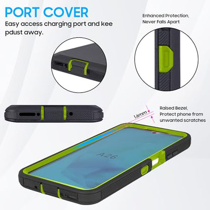 Compatible for Samsung Galaxy A26 5G, Built in Screen Protector, Belt Clip Holster Heavy Duty Defender Case Dustproof Shockproof Protection (Camo Yellow) - color: Camo Yellow