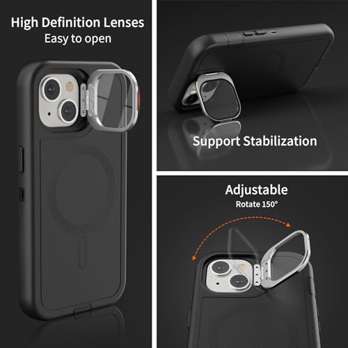 Follaroma for iPhone 13 Case with Stand & Built-in Camera Cover, MagSafe Compatible, Heavy-Duty Shockproof Protection, Magnetic & Rugged Phone Cover for iPhone 13 6.1'', Black - color: Black