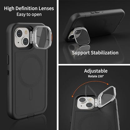 Follaroma for iPhone 13 Case with Stand & Built-in Camera Cover, MagSafe Compatible, Heavy-Duty Shockproof Protection, Magnetic & Rugged Phone Cover for iPhone 13 6.1'', Black - color: Black