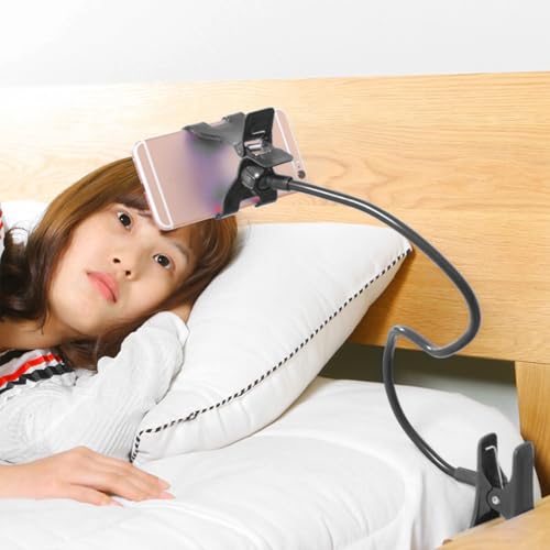 Gooseneck Phone Holder for Bed, Bed Table Phone Mount, Long Lazy Arm Headboard Bedside Bracket Clamp Stand, Easy 360 Adjustment Flexible Cellphone Clip for Home Offices Kitchen Gyms Table, 50cm - color: Black