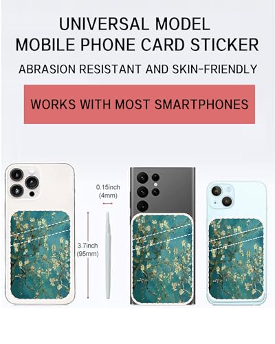 Dual Pocket Leather Phone Wallet Adhesive Stick On, Cute Card Holder, Credit Card Holder for Case, Green Boho Tree - color: Green Boho Tree