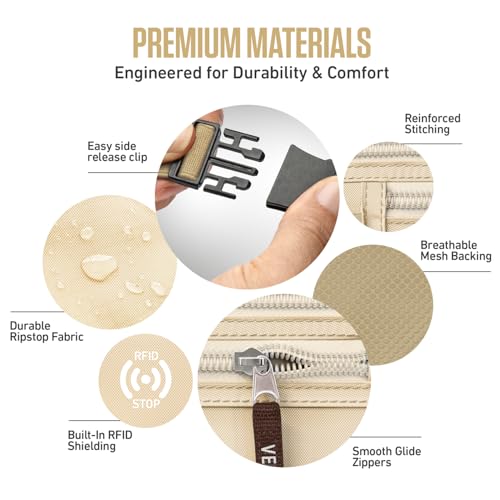 VENTURE 4TH Travel Money Belt, RFID Blocking Passport Holder - Beige - color: Beige