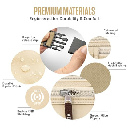 VENTURE 4TH Travel Money Belt, RFID Blocking Passport Holder - Beige - color: Beige
