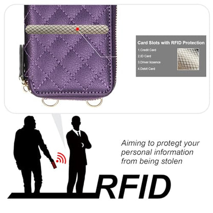 Bocasal Crossbody Wallet Case Card Holder for iPhone 16, Dark Purple | RFID Blocking PU Leather Zipper Handbag Purse, Kickstand Flip Folio Case with Card Slots Holder Wrist Strap Lanyard 6.1 Inch - color: Dark Purple