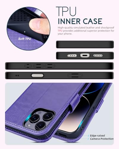 OCASE for iPhone 16 Pro Wallet Case, PU Leather Crossbody Phone Case with Removable Shoulder Strap, Kickstand, RFID Blocking Card Slots, Flip Folio Phone Cover 6.3 Inch 2024, Purple - color: Purple, size: iPhone 16 Pro