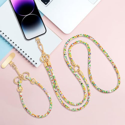 Crystal Phone Strap Crossbody and Wrist Lanyard, Anti Theft Layered & Wrist Strap Cell Phone Neck for Women - color: Colour a