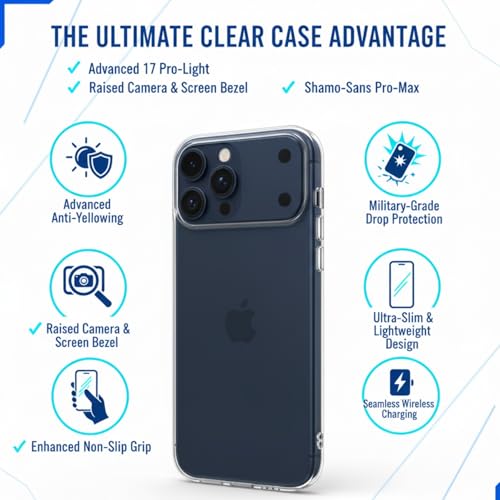 Transparent TPU Phone Case Compatible for iPhone 17 / iPhone 17 Pro, Slim Clear Cover with Anti-Yellowing Material and Raised Camera Bezel (iPhone 17)