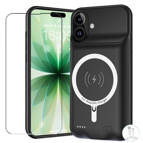 Battery Case for iPhone 17, Upgraded 10000mAh Pack Rechargeable Charger Case Support Carplay with Wireless Charging Compatible for iPhone 17 (6.3 inch) External Battery Charging Cover (Black) - size: iPhone 17-Black